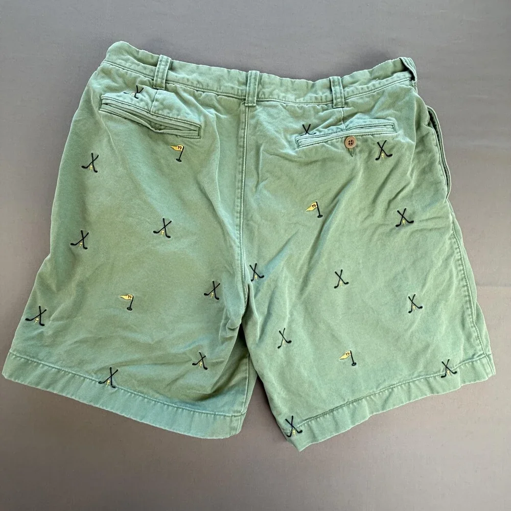 Vintage J.Crew Chino Shorts Mens 36 Green Cotton Golf Embroidered 9